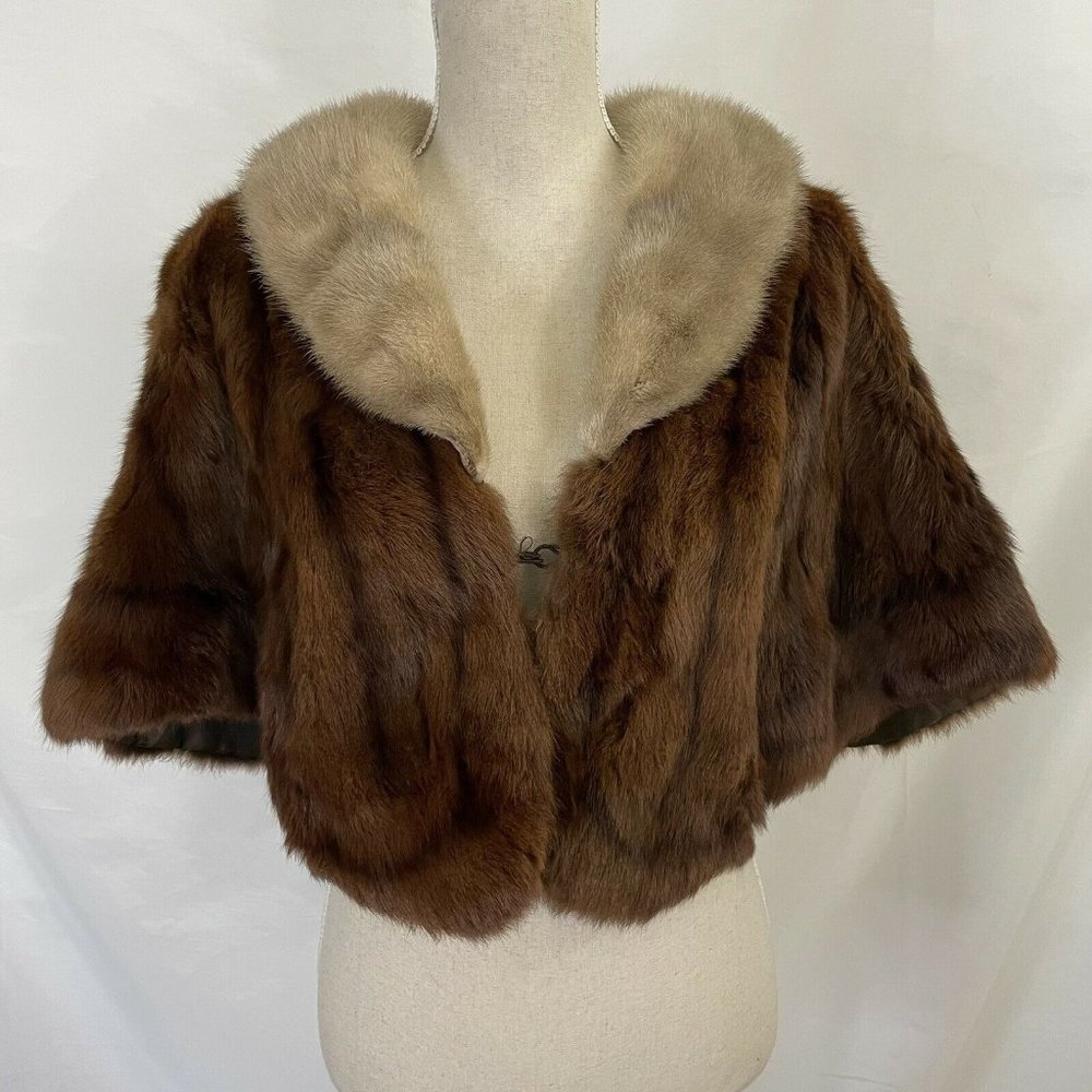 Mink Stole Scarf Fur Cape Shawl Fur Opera Ball Dark Brown Mink Two Tone - Picture 1 of 9